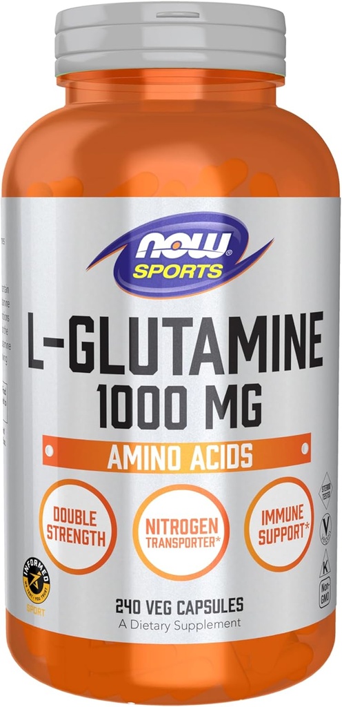 Now Sports Nutrition, L- Glutamin, Double Strength 1000 mg, Aminosyre, 240 Veg kapsler