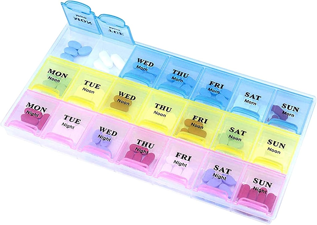 INVODA Weekly Pill Organizer 3 gange om dagen Pill sag Stor medicin Planner 7 dag Pill Box for Vitamin Fish Olies Medication Supplement
