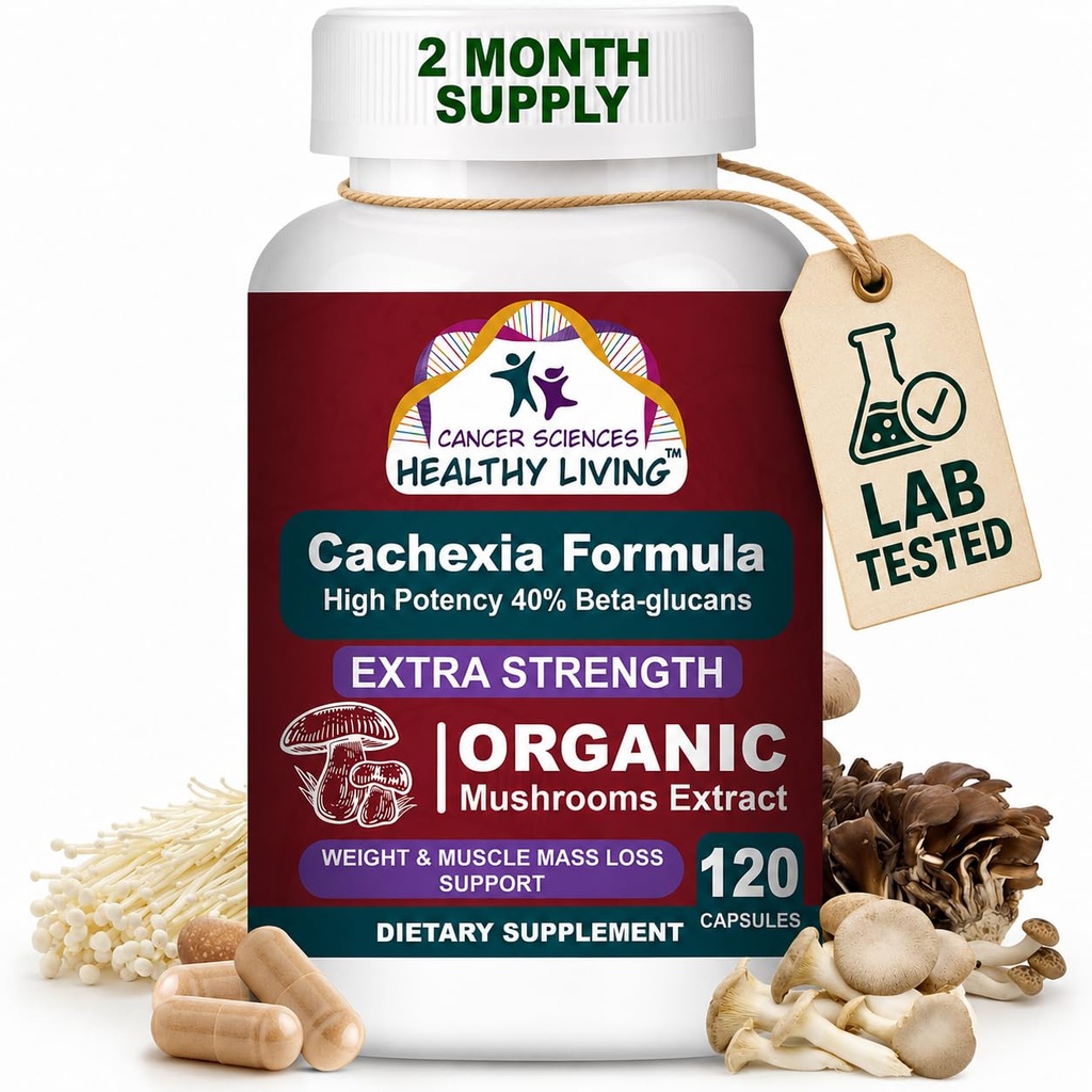CANCER VIDENSKAB Cachexia Supplement, USDA Certified Organic Mushrooms Extract Capsules, Extra Strength 1.500 mg, High Potency 40% Beta- glucans, Immunum & Metabolic Support, Weight & Muscle Mass Support