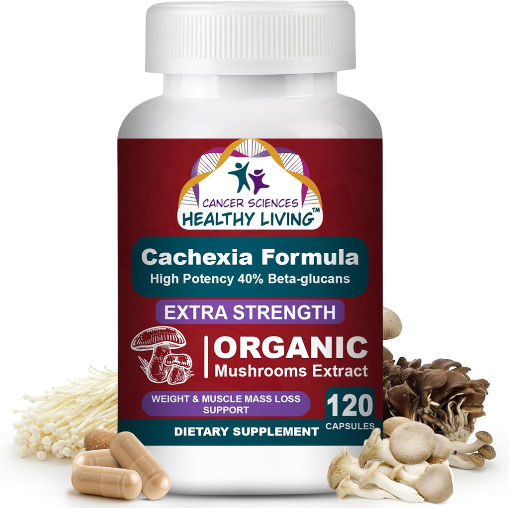 CANCER VIDENSKAB Cachexia Supplement, USDA Certified Organic Mushrooms Extract Capsules, Extra Strength 1.500 mg, High Potency 40% Beta- glucans, Immunum & Metabolic Support, Weight & Muscle Mass Support