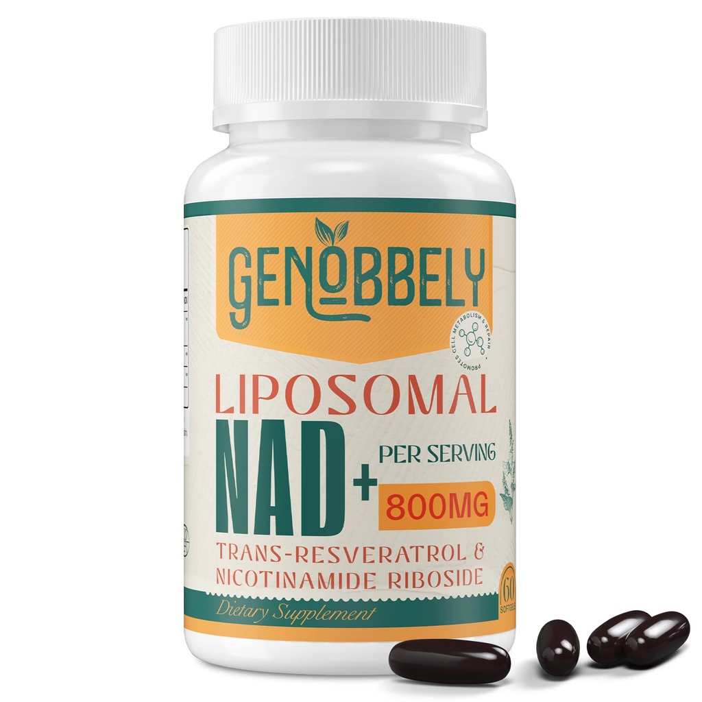 800 mg Liposomal NAD + Supplement med Nicotinamid Riboside 200 mg, Trans- Resveratrol 100 mg - True NAD supplement til DNA reparation, sund aldring, hjerne funktion - 60-dages forsyning