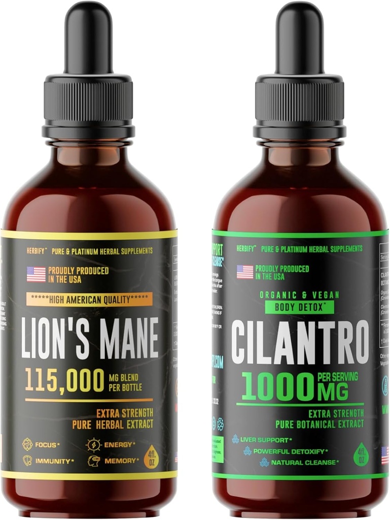 HERBIFY Bundle - Lions Mane Drops & Cilantro Tinktur - Brain Boost & Body Detox