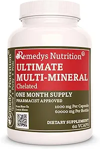 Remedy's Nutrition Ultimate Chelated Multi Mineral | 1,000mg, 60 Vegan Capsules Dietary Supplement | One Month Supply