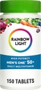 Rainbow Light Multivitamin til mænd 50 +, C-vitamin, D & zink, Probiotika, Mænds One 50 + Multivitamin giver høj potens immunforsvar, non-GMO, vegetar, 150 tabletter