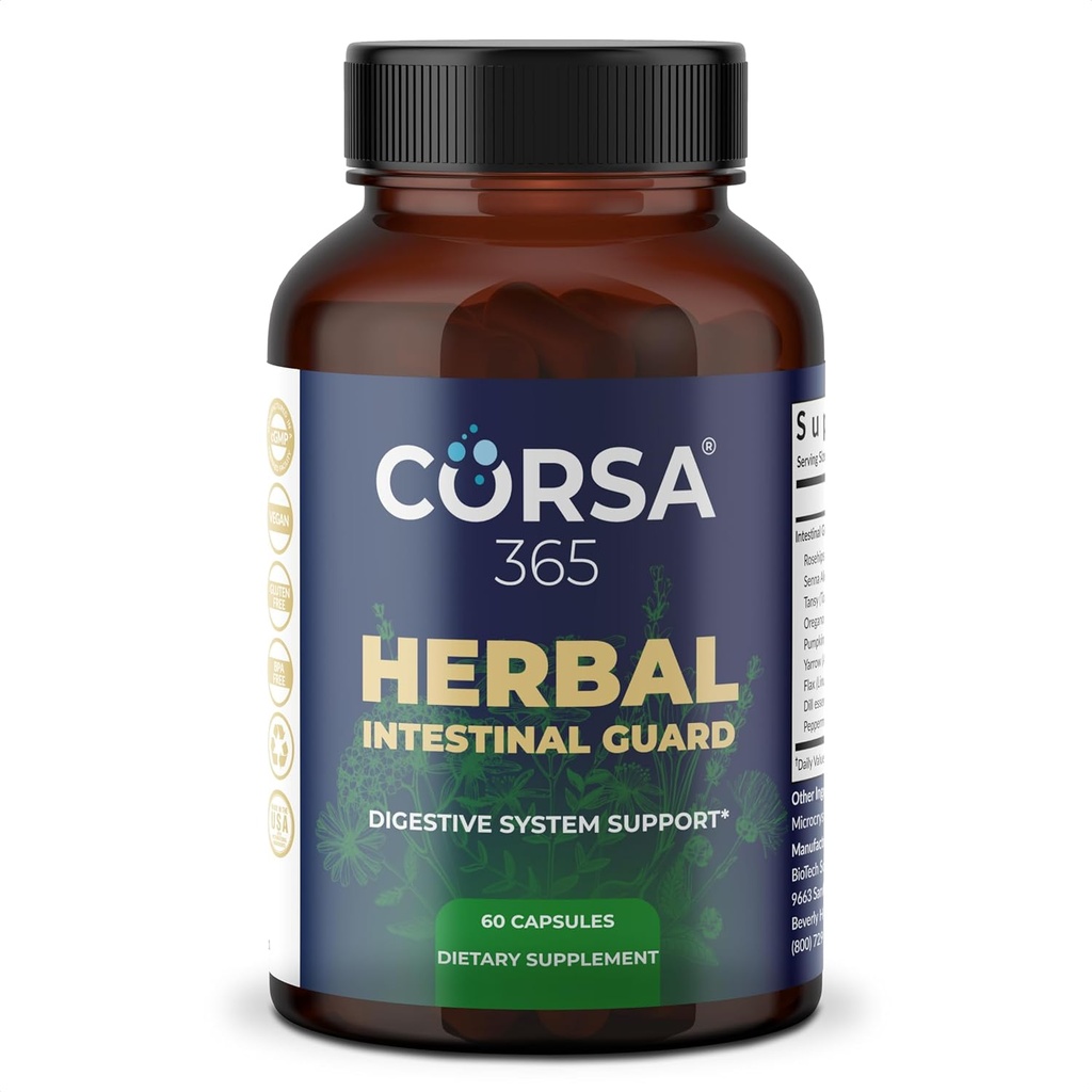 Herbal Intestinal Support - Supplement til fordøjelsessygdomme, Gut Balance, Colon Cleanse, og immunboost til mænd og kvinder - Kost Kompleks med Økologisk Formel - 60 kapsler