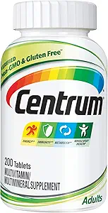 Centrum Voksen Multivitamin / Multimineral Supplement med antioxidanter, zink, vitamin D3 og B Vitamin, Gluten Free, Non- GMO Ingredienser - 200 Tæl