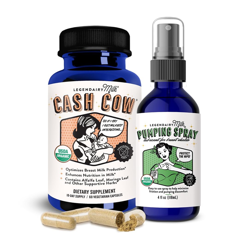 Legendairy Milk Cash Cow + Pumping Spray - Amning Support & Natural Comfort for Nursing Moms - Amning supplement, der hjælper med Sore Nipples & Clogged Ducks