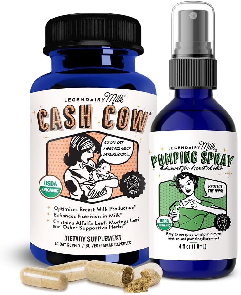 Legendairy Milk Cash Cow + Pumping Spray - Amning Support & Natural Comfort for Nursing Moms - Amning supplement, der hjælper med Sore Nipples & Clogged Ducks
