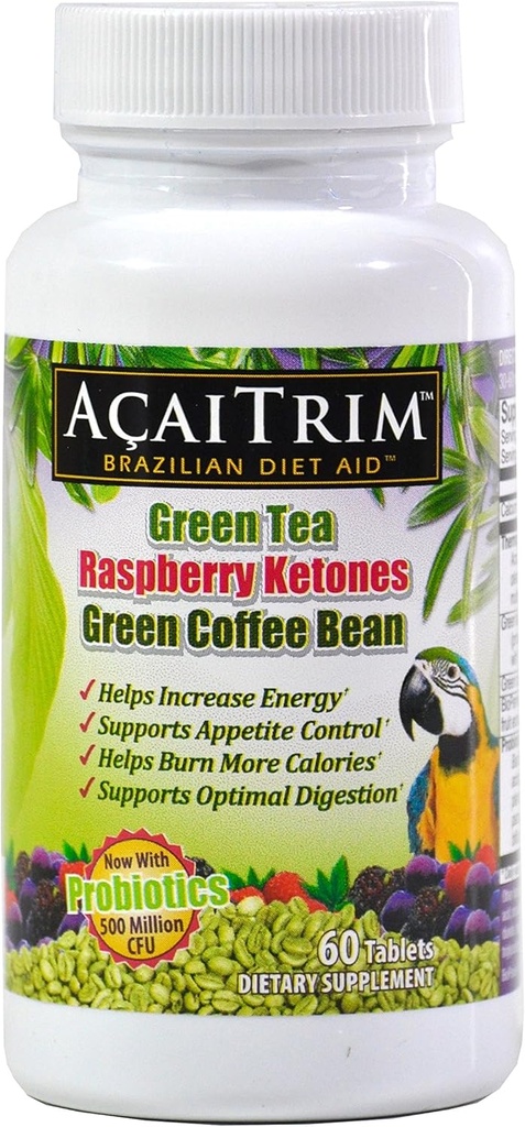 AcaiTrim- Vægttab Supplement- Green Tea Extract, Green Coffee Bean Extract, Raspberry Ketoner, Acai, & Probiotika - Understøtter Metabolisme & Energi til mænd og kvinder - 60 Acai Berry Kapsler