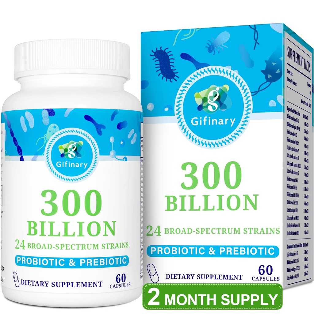 Probiotika til kvinder & mænd - 300 Millioner CFU, 24 Strops Probiotika + 15 Økologiske urter Prebiotika til fordøjelse, Gut sundhed, immunforsvar, obstipation, Diarré & Whole- Body Health - 2 Months Supply