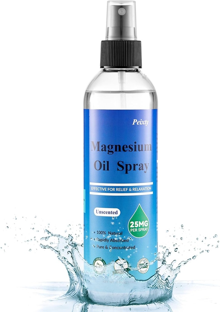 100% Pure Magnesium Oil Spray, 8 fl oz, Mindre Itchy, Tematisk Magnesium Oil for Feet, Magnesium Chlorid fra Ancient Zechstein Seabed, Uden Scented