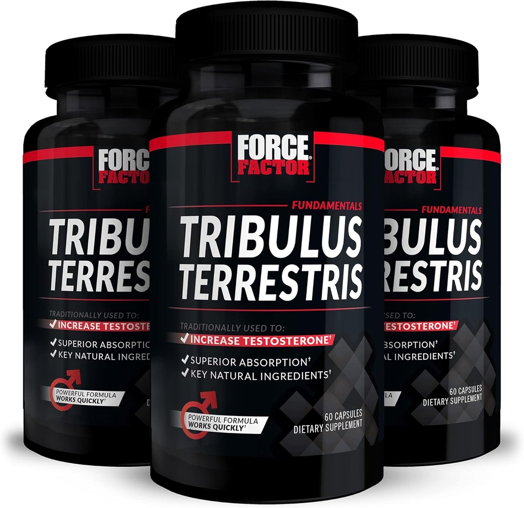 FORCE FACTOR Tribulus Terrestris til mænd, 3- Pack, Tribulus Testosteron Booster til mænd, mandlige vitalitet supplement, Tribulus ekstrakt & naturlige ingredienser til Superior Absorption, 1000mg, 180 kapsler
