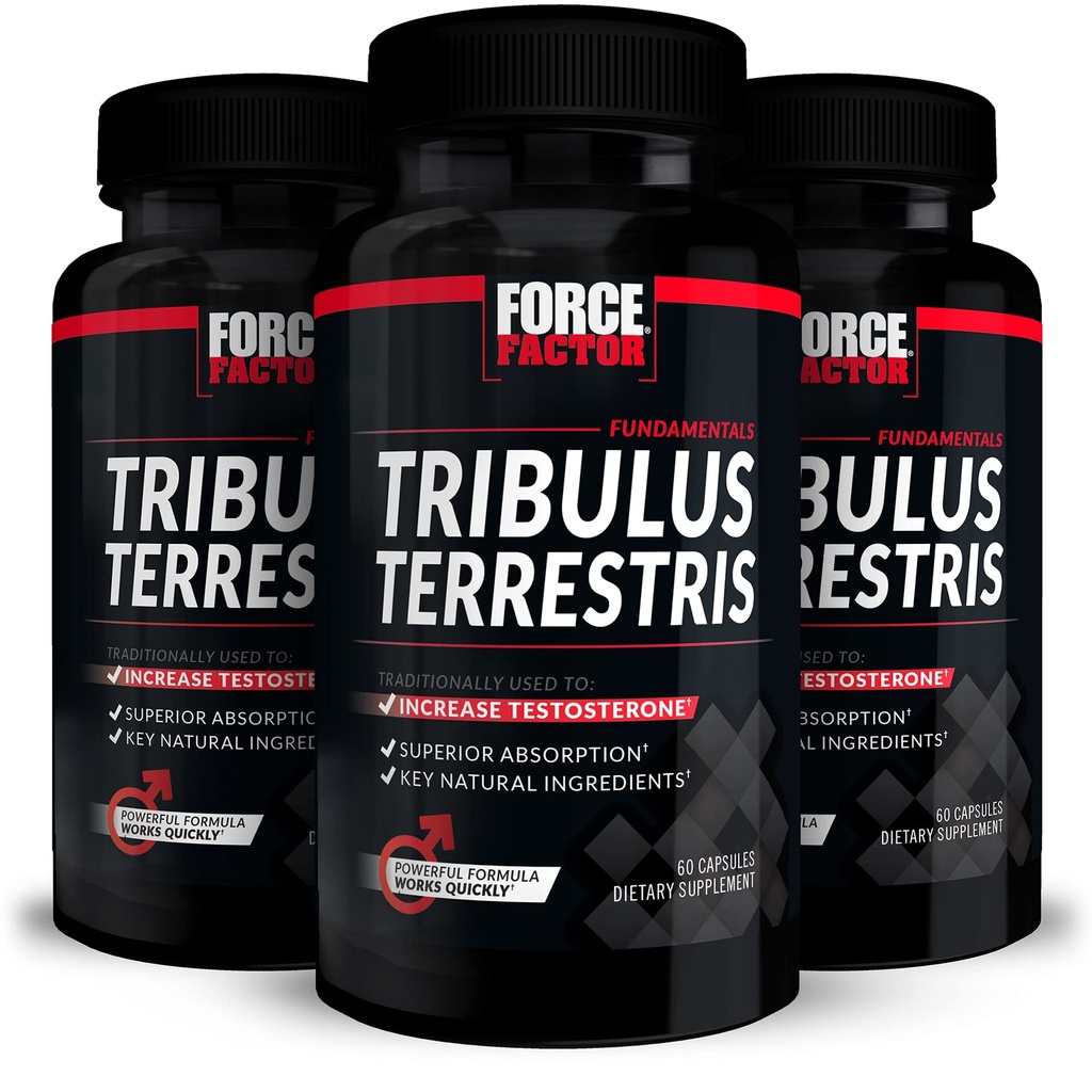 FORCE FACTOR Tribulus Terrestris til mænd, 3- Pack, Tribulus Testosteron Booster til mænd, mandlige vitalitet supplement, Tribulus ekstrakt & naturlige ingredienser til Superior Absorption, 1000mg, 180 kapsler