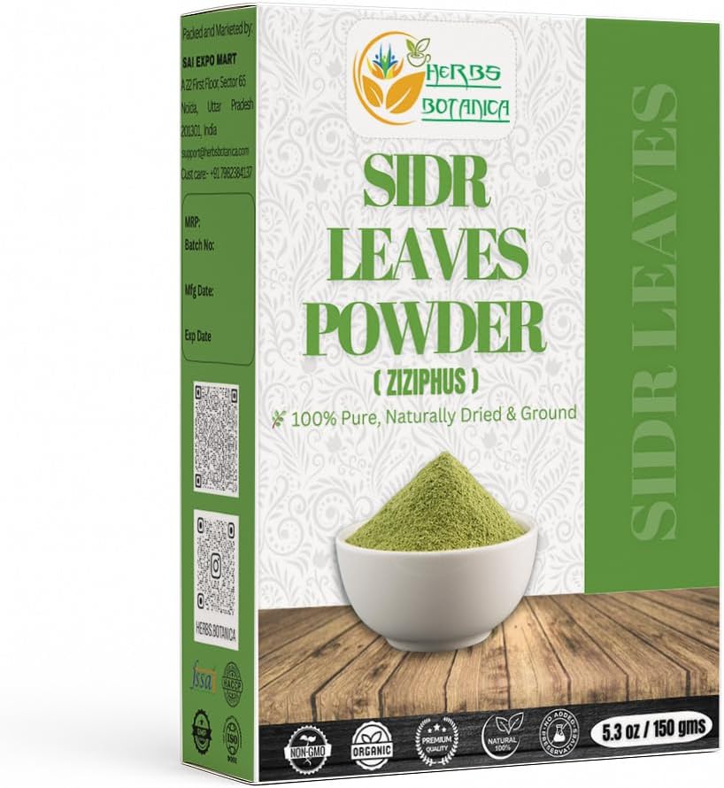 Urter Botanica Sidr Powder 100% Natural & Pure Ziziphus Spina- Christi Herbal Hår Cleanser & Conditioner Budd124; Styrker Rødder, Controls Dandruff, Adds Shine & Soothes Skalp naturligt 5.3 oz