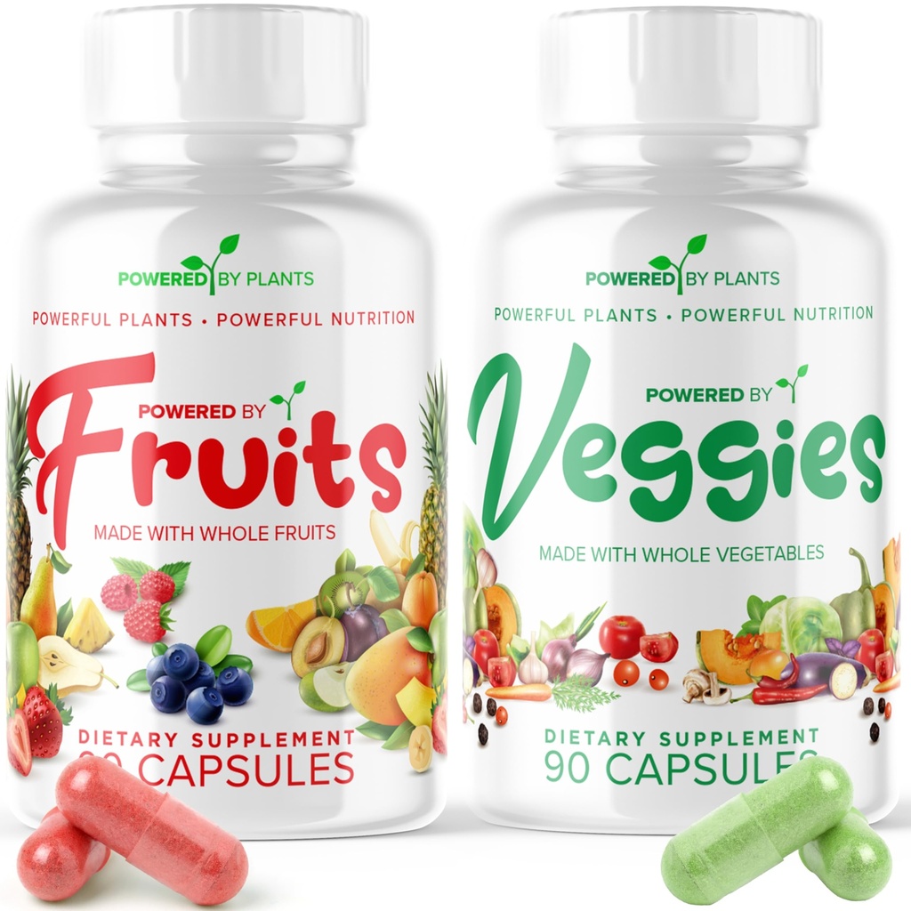 Daglige frugter og grøntsager supplement - 180 kapsler til 30 dage, Ikke GMO & Gluten Free Superfood med naturlige vitaminer - drevet af planter, 2- Pack