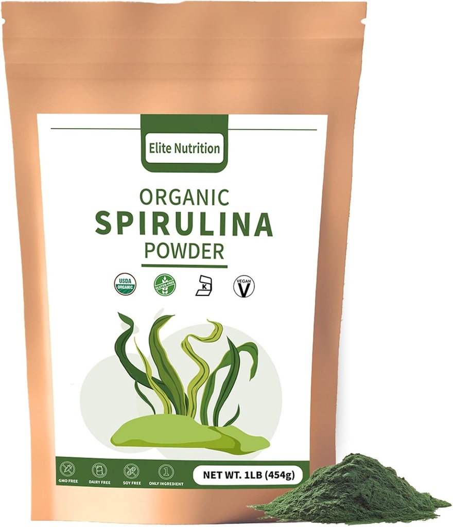 Organic Spirulina Powder, non-GMO, USDA Certified, Green Superfood øger energi, høj i protein, mineraler, antioxidanter, og vitaminer, 1 LB