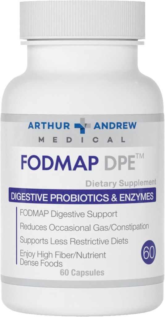 Arthur Andrew Medical - FODMAP DPE, fordøjelsesfremmende probiotika og enzymer, Relief for FODMAP Intolerance og stærkt fermenterbare fødevarer, Vegan, Non- GMO, 60 kapsler