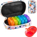 Serfeymi Ugentlig rejse Pill Organizer 2 gange en dag PM opgraderet Rainbow Pill Box 7 dag med Portable Zipper Canvas Pill Case, Medicin Organizer til piller, Vitaminer, Fiskeolier - Bloom 01