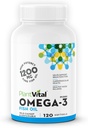 Plantvital Omega 3 Fish Oil Capsules - Pure Norwegian Omega 3 Supplement - Triple Strength - Ingen fisk flavor - Molekylært desinficeret - Understøtter kognitiv, fælles, øje, hår og hjerte sundhed - 120 Greve