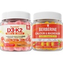 Sugar- Free Vitamin D3 K2 Gummies med Calcium, Magnesium Citrat, C-vitamin + berberine Supplement Gummies, med Liposomal Berberine & Berberine HCI, Calcium, Magnesium