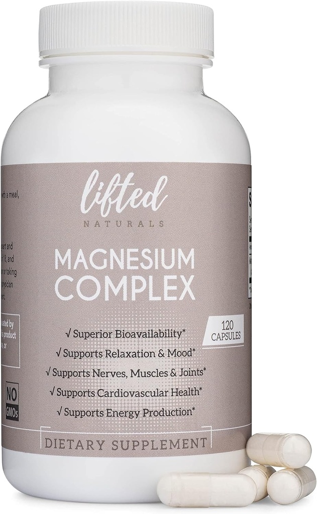 Magnesiumkompleks - Opsvulmede naturtyper Magnesiumtillæg w / Bisglycinat, malat, taurat - 120 kapsler - Biotilgængelig Magnesiumformel til mad, søvn, energistøtte *