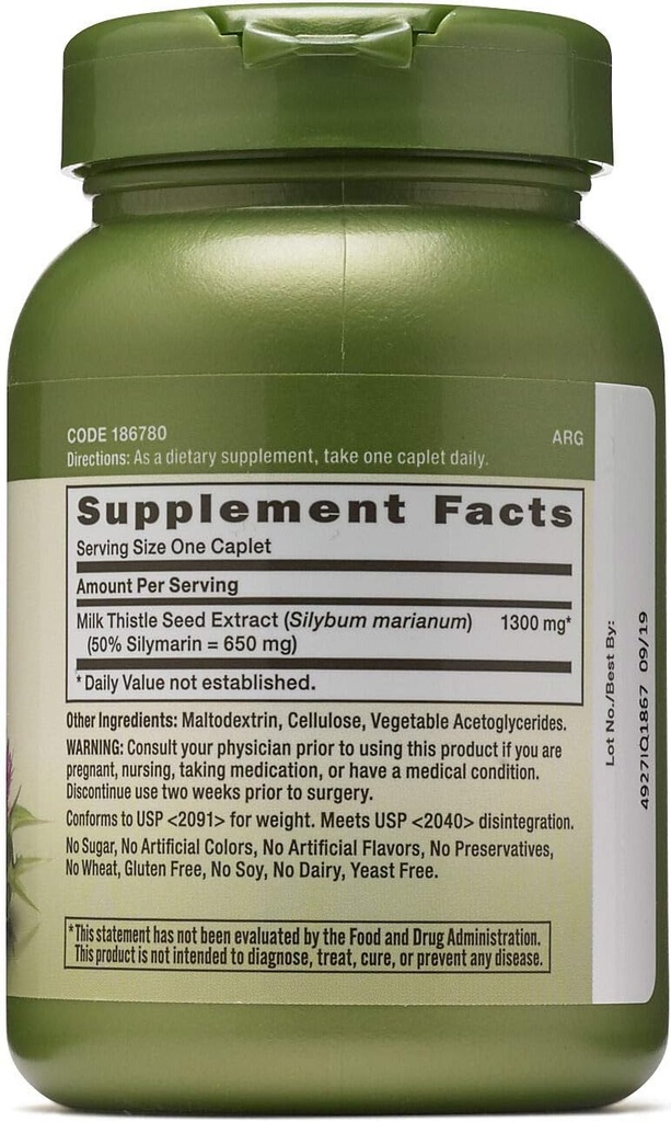 GNC Herbal Plus Milk Thistle 1300mg, Twin Pack, 60 Caplets Hver, Understøtter sund lever