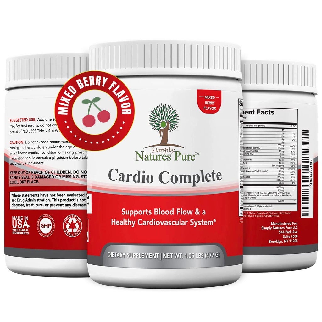 Simply Natures Pure Cardio Complete med 5.000 L- arginin, 1.000mg L- Citrullin, og Hawthorn Berry - Heart Health & Cardiovaskulær Support Powder Supplement og 3- 1- nitrogenoxid booster
