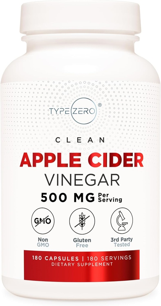 Type Zero Apple Cider Vinciferkapsler (180 Tæl) 500mg Per Servering - Non-GMO, Gluten- Free Supplement