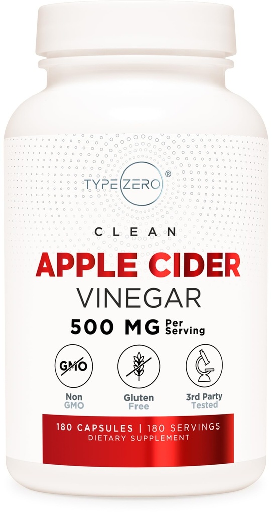 Type Zero Apple Cider Vinciferkapsler (180 Tæl) 500mg Per Servering - Non-GMO, Gluten- Free Supplement