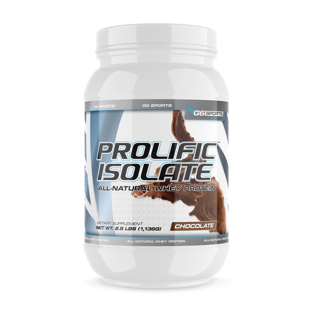 G6 Sports Nutrition Prolific Isolate All Natural Whey Protein Isolate (Gluten Free, Lactose Free, Stevia Sødet, 25g Protein, 100 kalorier) - 2.5lb Jar - Chokolade
