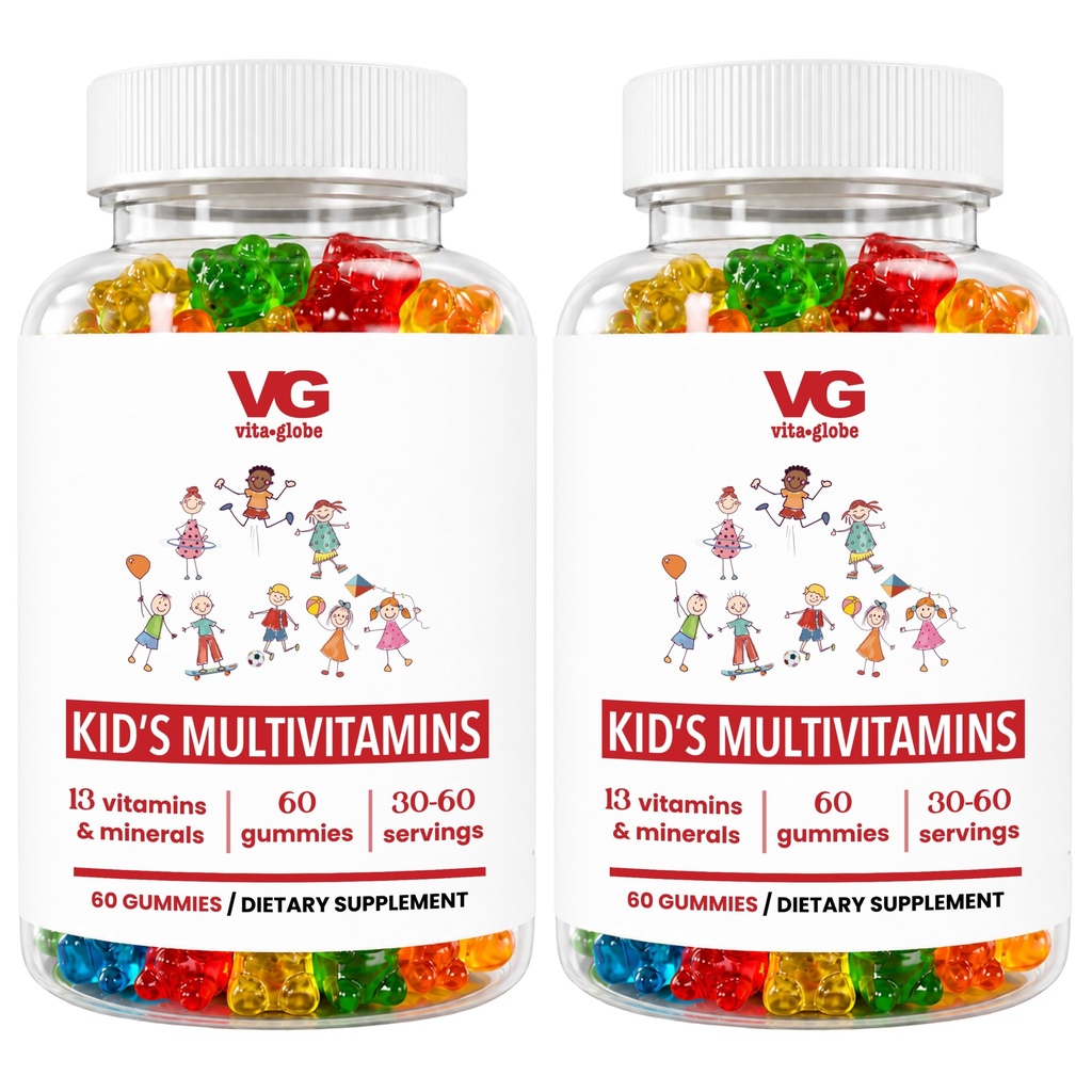 VITA GLOBE Kids Complete Multivitamin Gummies - med Vitaminer A, C, D, E, B6 & B12 Beeg 124; Daglig immunforsvar, Vækst & Wellness Support