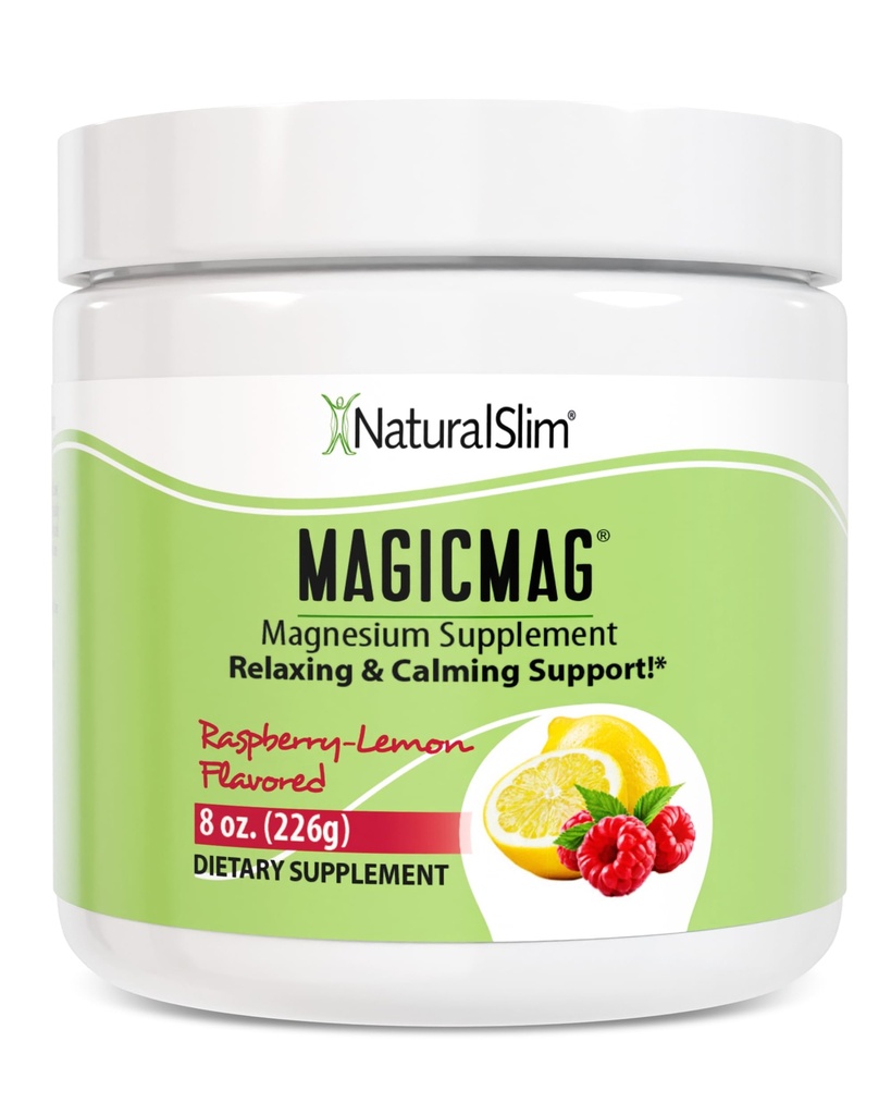 NaturalSlim MagicMag Magnesium Citrate Powder Drink for Relaxation, Stress, Constipation, Better Rest & Digestive Health, Magnesium Supplement for Women and Men, Raspberry Lemon 8oz