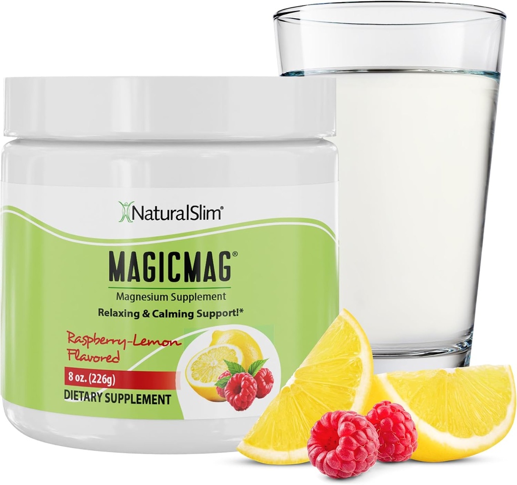 NaturalSlim Magicmag Pure Magnesium Citrate Powder Stress, Forstoppelse, Muscle, Heart Health, og Søvnighed Support Buddy 124; Raspberry Lemon Magnesium Supplement - 8oz Drink Mix (Solo)