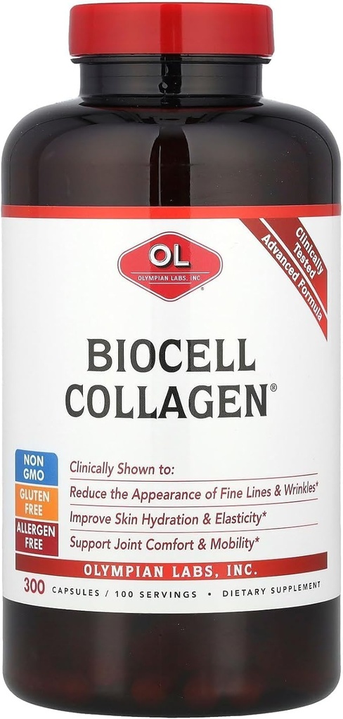 Olympian Labs Biocell Collagen II 1500mg tillæg kapsler Non- GMO, Gluten- Free, Allergan- Free - Understøtter hud & fælles sundhed og brusk producerer celler - Bulk 300 kapsler (100 dages forsyning)