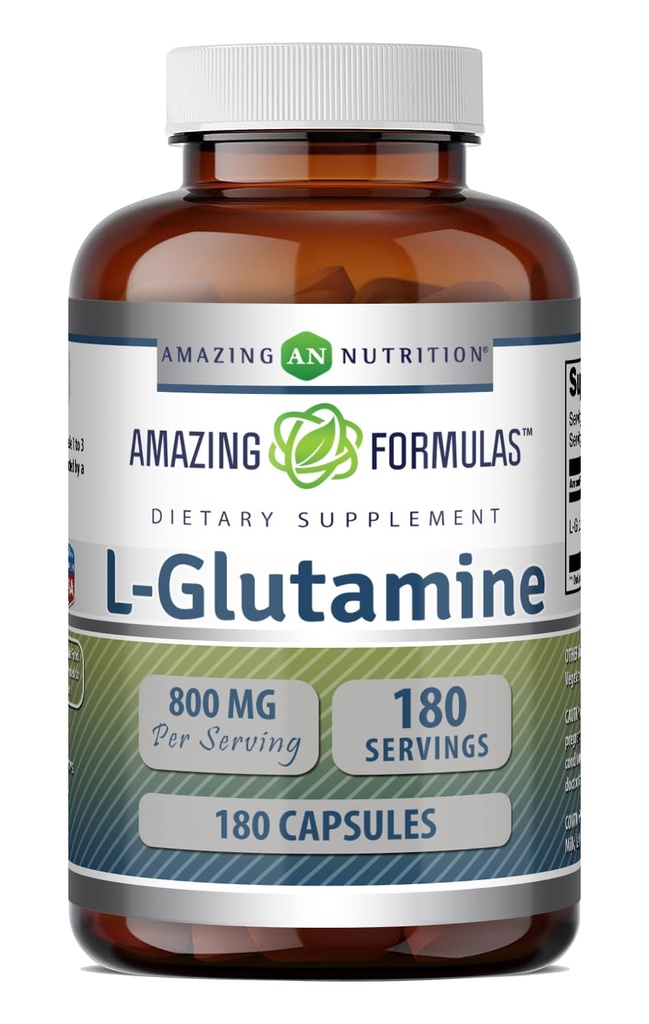 Amazing Formulas L- Glutamine Amino Acid Supplement- 124; 800 Mg Per Serving - 124; 180 Kapsler - 124; Non- GMO - 124; Gluten Free - 124; Fremstillet i USA
