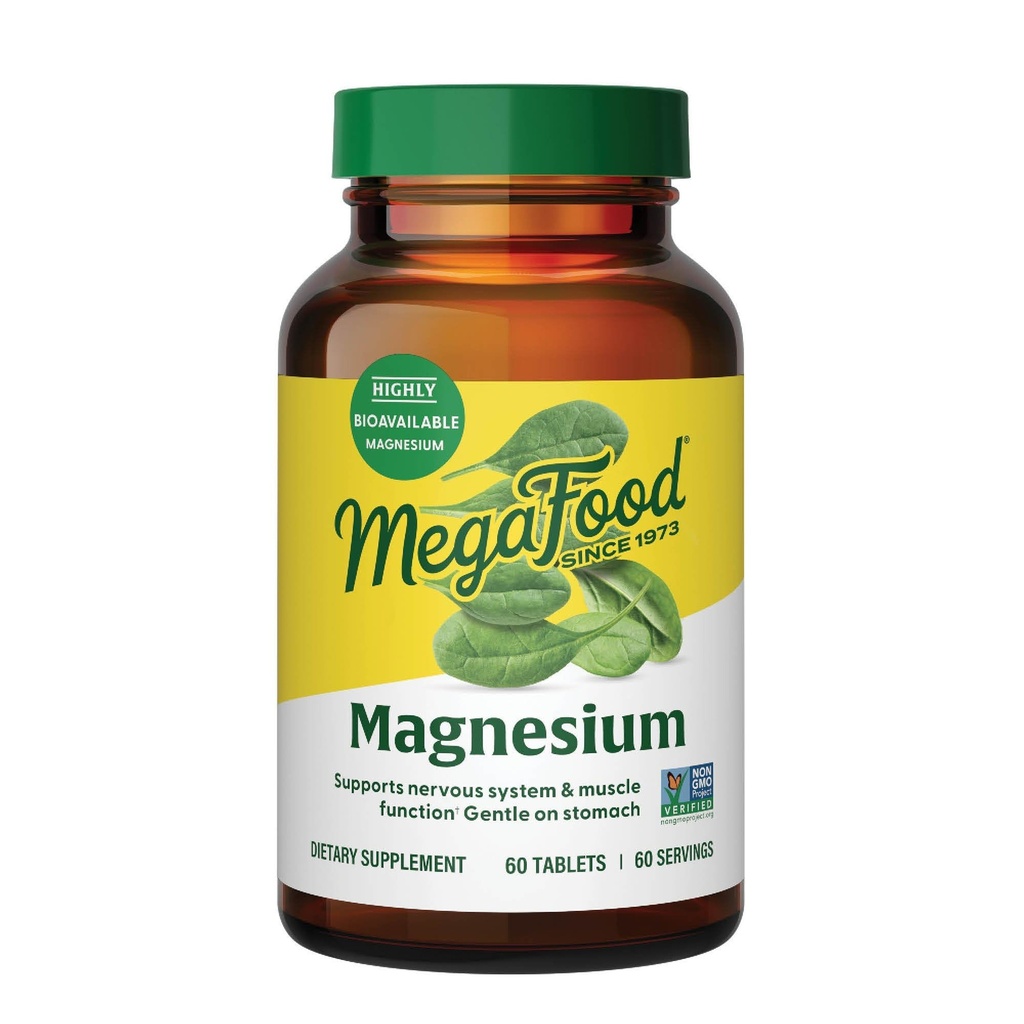 MegaFood Magnesium - Understøtter hjerte & nervesystem - Magnesium supplement med fermenteret Magnesium Glycinat - Vegan, Glutenfri, Non- GMO og Kosher - Made without 9 Food Allergens - 60 Tabs