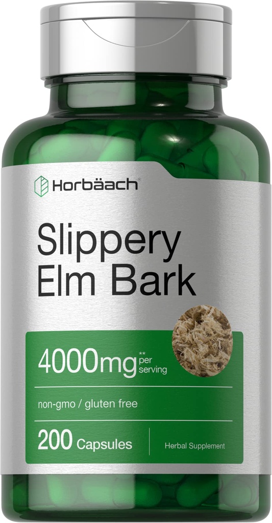 Horbäach Slippery Elm Bark Capsules Note 124; 200 Greve Note 124; Non- GMO & Gluten Free