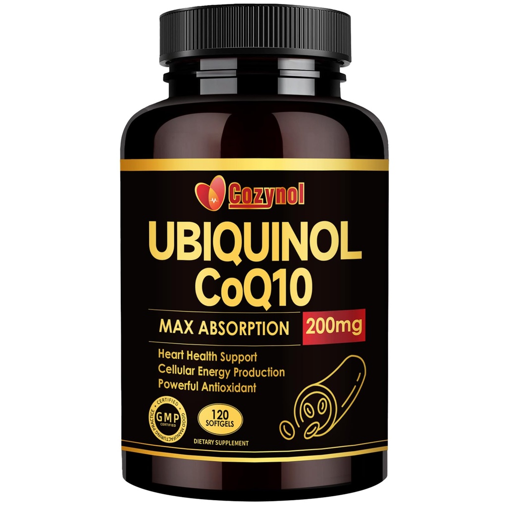 Ubiquinol CoQ10- 200mg- Softgel med E-vitamin & Omega 3, High Absorption Coenzym Q10 Support Heart Health & Energi- Production Powerful- Antioxidant, 120 Counts