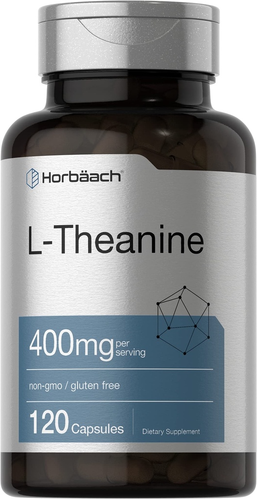 Horbäach L- Theanine Supplement- 124; 400mg - 124; 120 Powder Capsules - 124; Non- GMO & Gluten Free