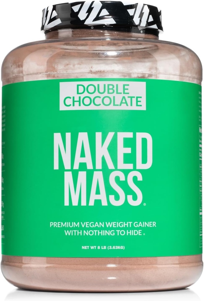 NAKED Vegan Mass - Dobbelt Chokolade Vægt Gainer - 1,260 Kalorier, 50G Protein, Nothing Kunstig, All Natural Chocolate Protein Powder, Non- GMO, Soy & Gluten Free - 8LB Bulk - 11 Servere