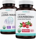 Spar $4 (12% off) - Mind & Body Bundle - Organic Cranberry Concentrate (50: 1 Koncentrat - svarende til 25000 mg friske tranebær) og Organic Lions Mane (10: 1 Uddrag - svarende til 10,000 mg svampe)