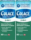 Colace 2- in-1 Afføringsmiddel Plus Stimulerende Laxative for genert effektiv Forstoppelse Relief, Docusat natrium Plus Sennosides, 60 Greve (pakke med 2)