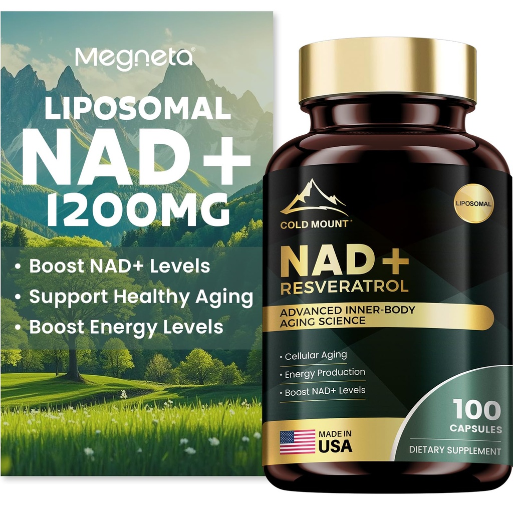Liposomal NAD + Supplement 1200mg med Trans Resveratrol - Boost NAD + Niveauer, Energi & Anti- Aging Support - Vegan, 100 Softgels