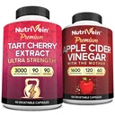 Nutrivein Premium Tart Cherry 500mg & Apple Cider Vinagar 1600mg Bundle - Muscle Recovery & Uric Acid Cleanse Plus fordøjelsesstøtte & vægthåndtering - non-GMO, Vegan / Vegetar - 90 + 120 piller