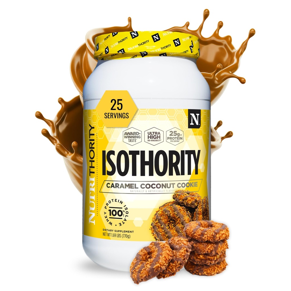 Isothority Whey Protein Isolate, Caramel kokos Cookie, 2 LB - Ultra Absorbable Forgrenet Chain Aminosyrer (BCAA) Pulver med 25 g Per Servering, Lav Carb - Build Muscle & Accelerate Inddrivelse
