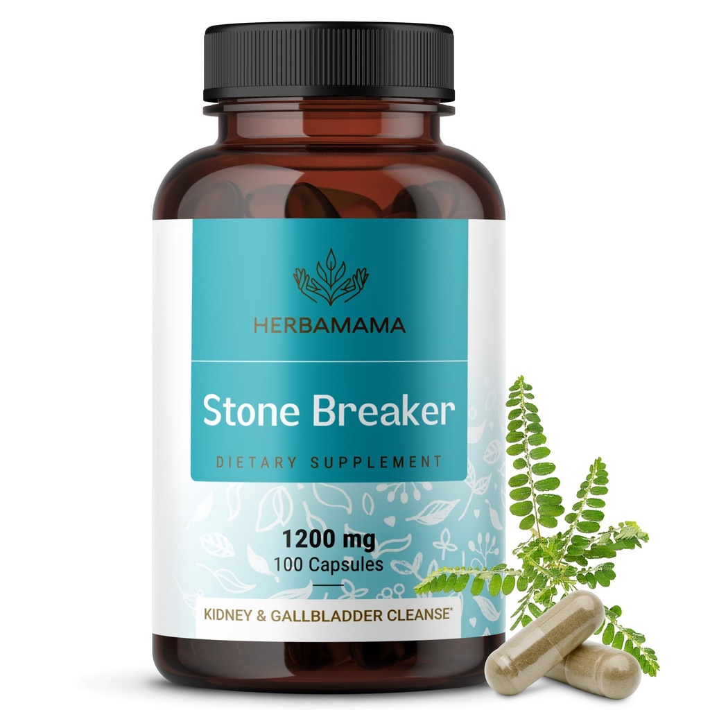 HERBAMAMA Chanca Piedra Stone Breaker Capsules 1200mg - Nyre Stone Breaker, Gallblære Cleanse & Urinary Tract Support - Vegan, Non- GMO Nyre supplement