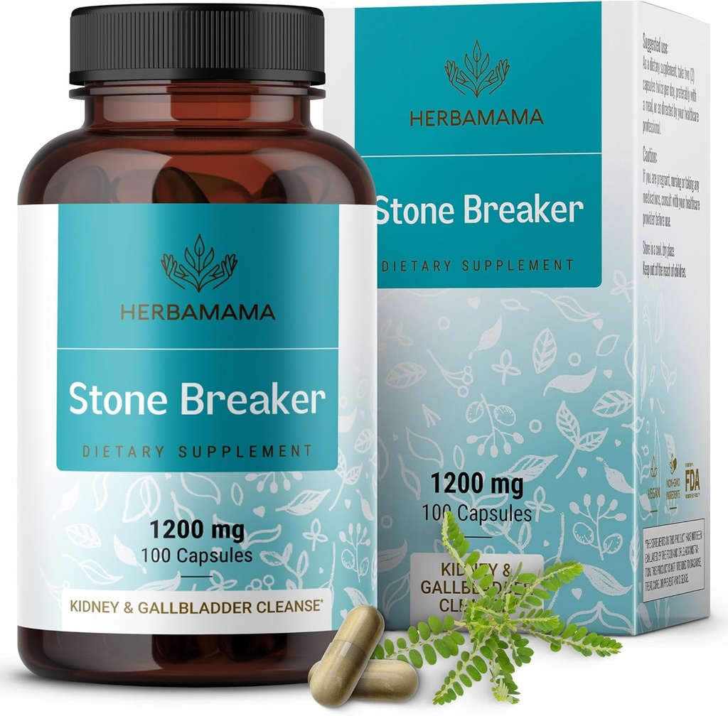 HERBAMAMA Chanca Piedra Stone Breaker Capsules 1200mg - Nyre Stone Breaker, Gallblære Cleanse & Urinary Tract Support - Vegan, Non- GMO Nyre supplement