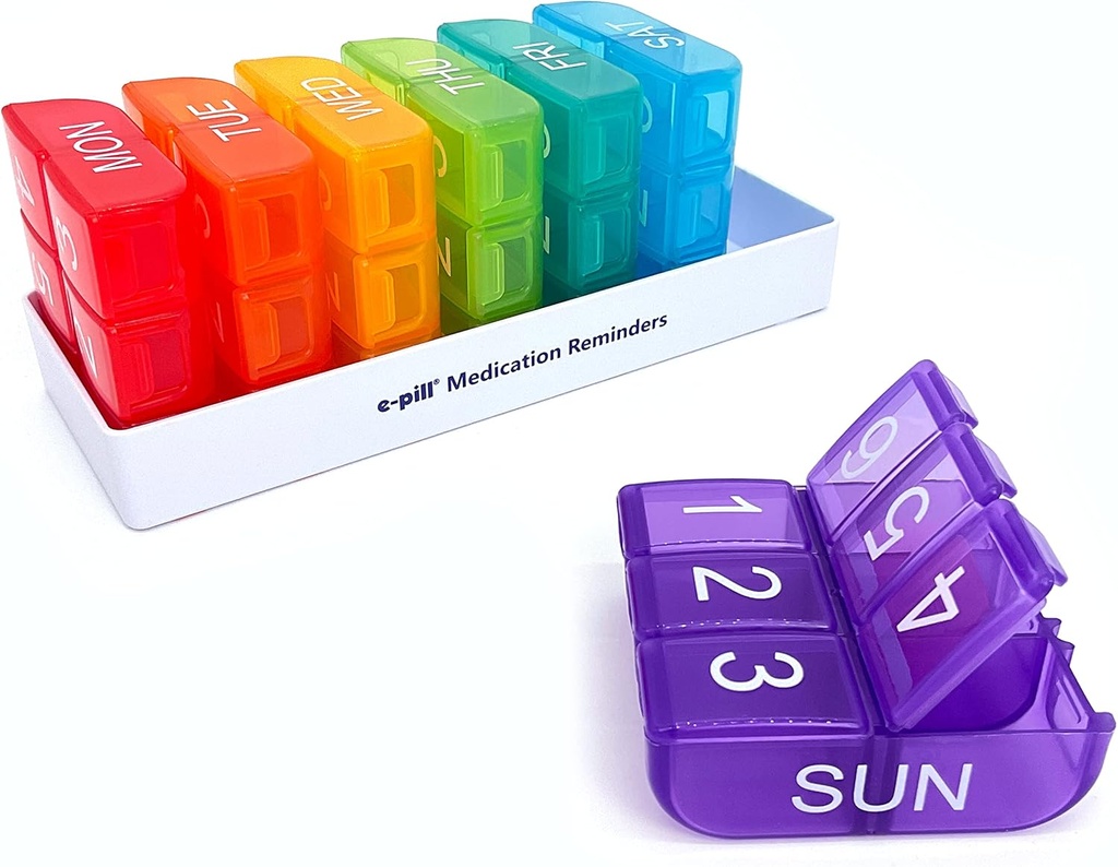 e- Pill 6 gange en dag x 7 Dag Ugentlig Pill Organizer, Vitamin og Medicin Box - Multicolor