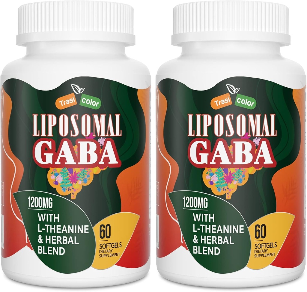Liposomal GABA med L- Theanine Kosttilskud 1200mg - High Absorption GABA Complex med Ashwagandha, Kamille, Tart Cherry Herbal Kosttilskud til mænd og kvinder, 120 Softels
