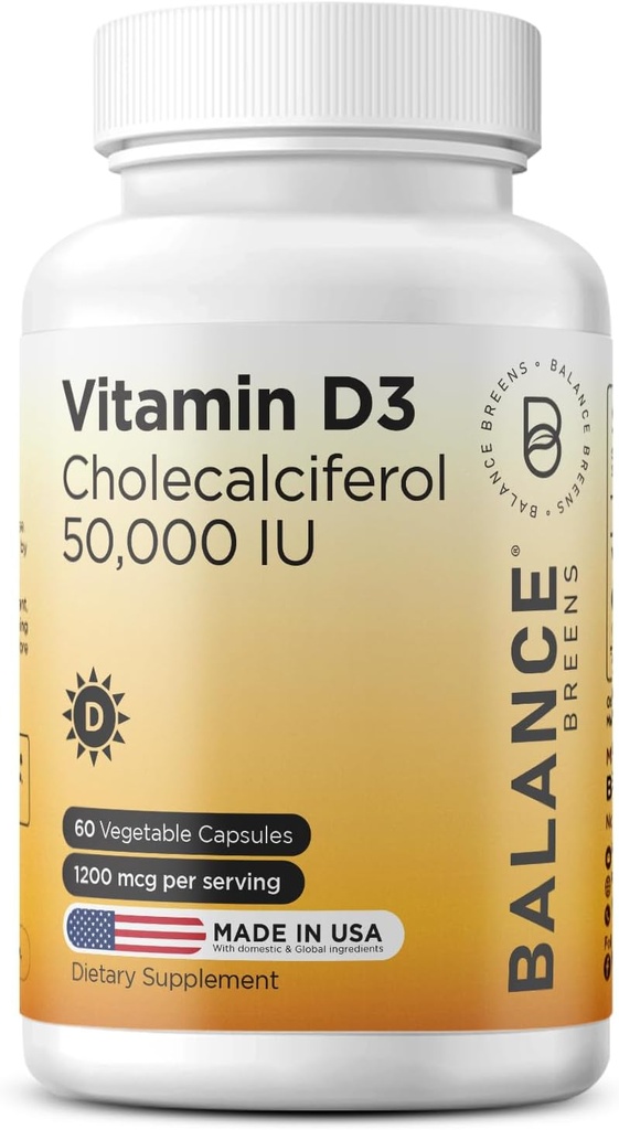 Balancebreens Vitamin D3 50. 000 IE, 60 Veggie kapsler - Høj potens, understøtter immunforsvar & knoglerelateret - Ugentlig gang
